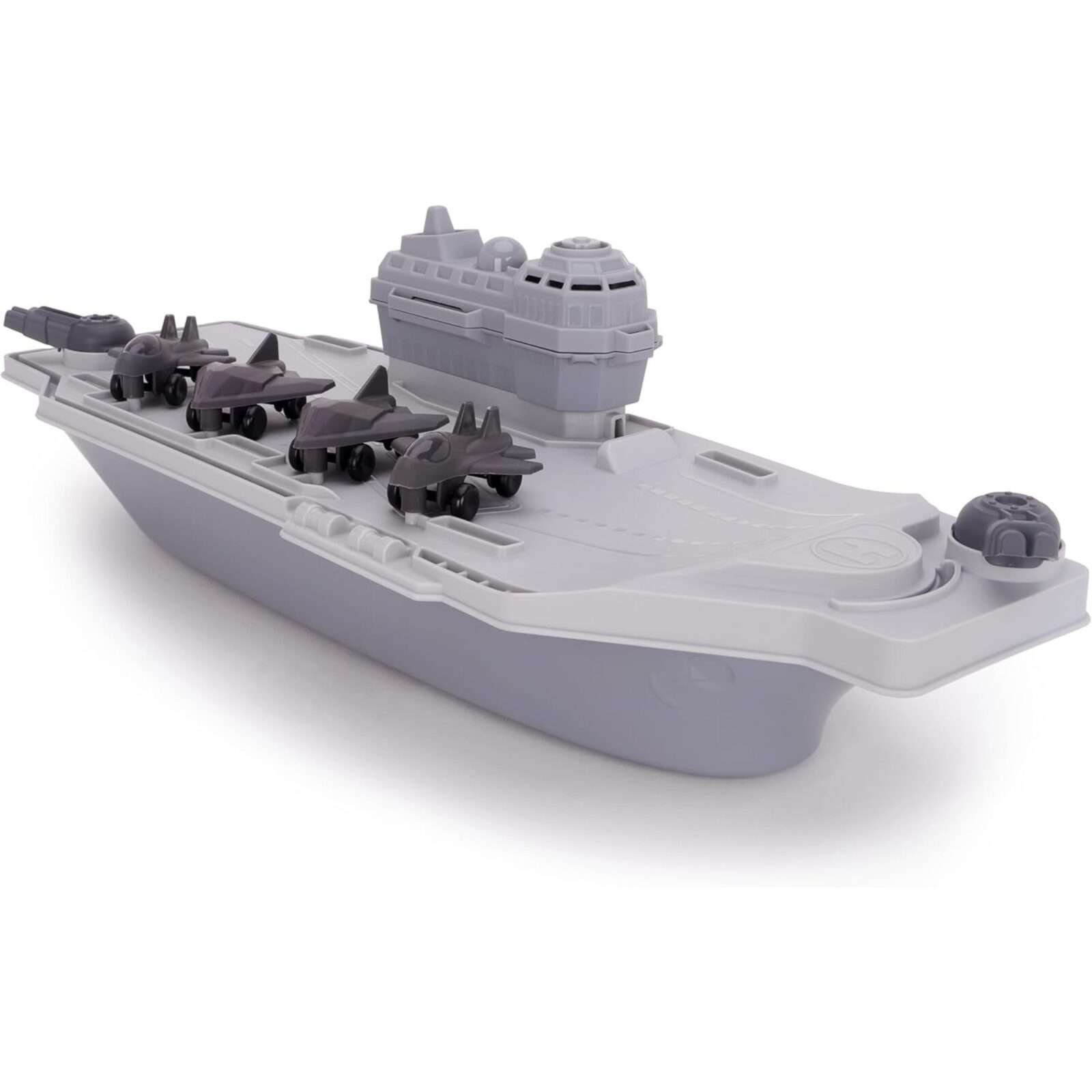 Toyland® Aircraft Carrier Toy Military Playset With 4 Detachable Fighter Jets - Grey Naval Warship Floating Water Toy - Pool & Bathtime Boat Toys - Age 3 Years+