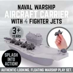 Alternative view of Toyland® Aircraft Carrier Toy Military Playset With 4 Detachable Fighter Jets - Grey Naval Warship Floating Water Toy - Pool & Bathtime Boat Toys - Age 3 Years+