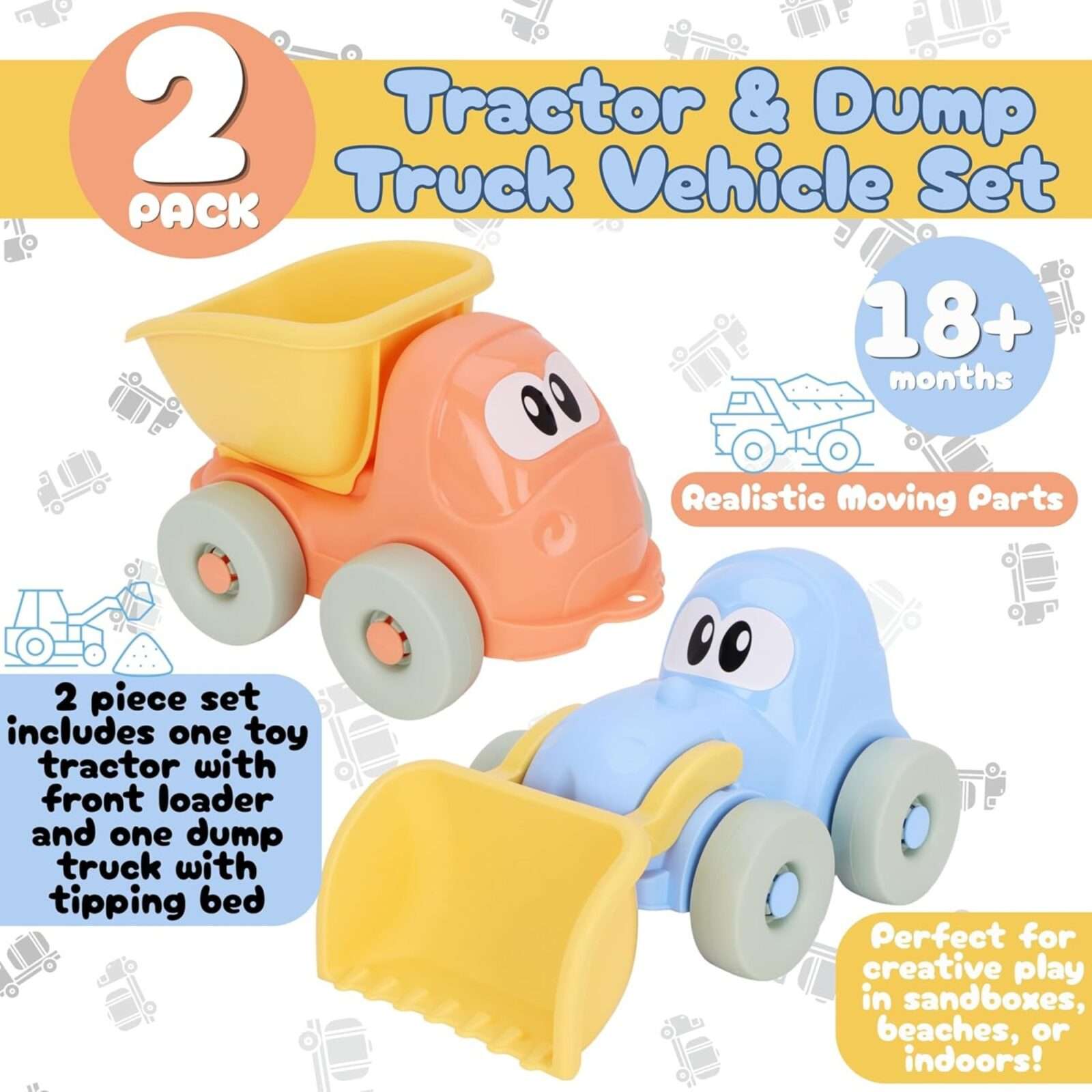 Toyland® Pack of 2-21cm (8“) Front Loader & Dump Truck Toy Vehicle Set - Toddler Construction Toys - Beach & Sandpit Accessories - 18+ Months - Image 8