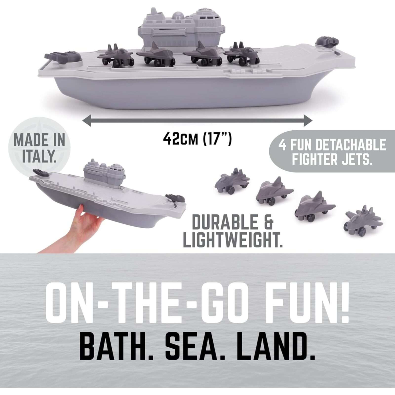 Toyland® Aircraft Carrier Toy Military Playset With 4 Detachable Fighter Jets - Grey Naval Warship Floating Water Toy - Pool & Bathtime Boat Toys - Age 3 Years+ - Image 6