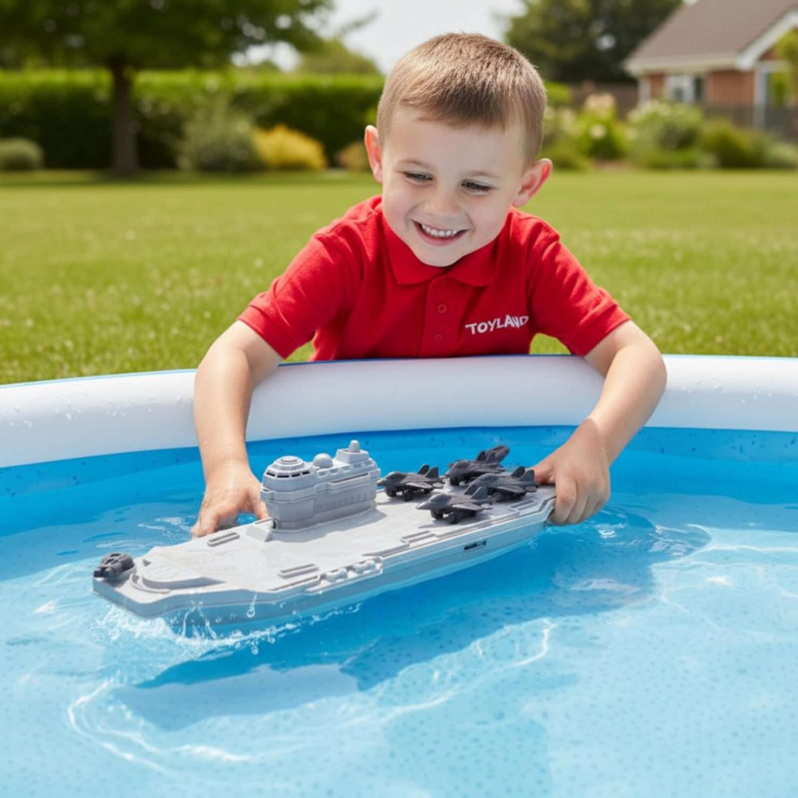 Toyland® Aircraft Carrier Toy Military Playset With 4 Detachable Fighter Jets - Grey Naval Warship Floating Water Toy - Pool & Bathtime Boat Toys - Age 3 Years+ - Image 5