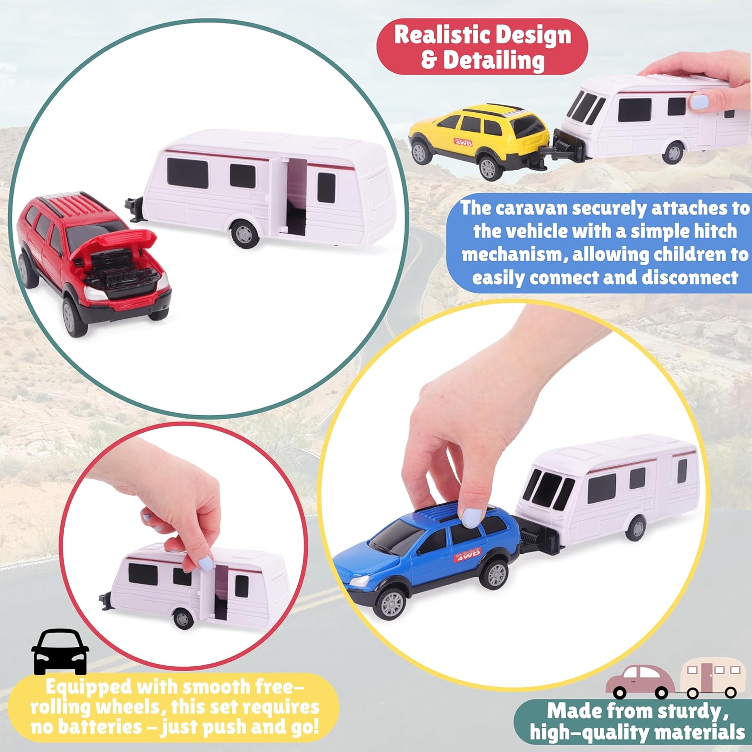 Toyland® Car With Detachable Caravan Set - 1:32 Scale Free-Wheel Action SUV & Trailer Collectible Toy Vehicle for Kids - 1 Chosen At Random - 4 Colours Avaliable - Ages 3+ - Image 8
