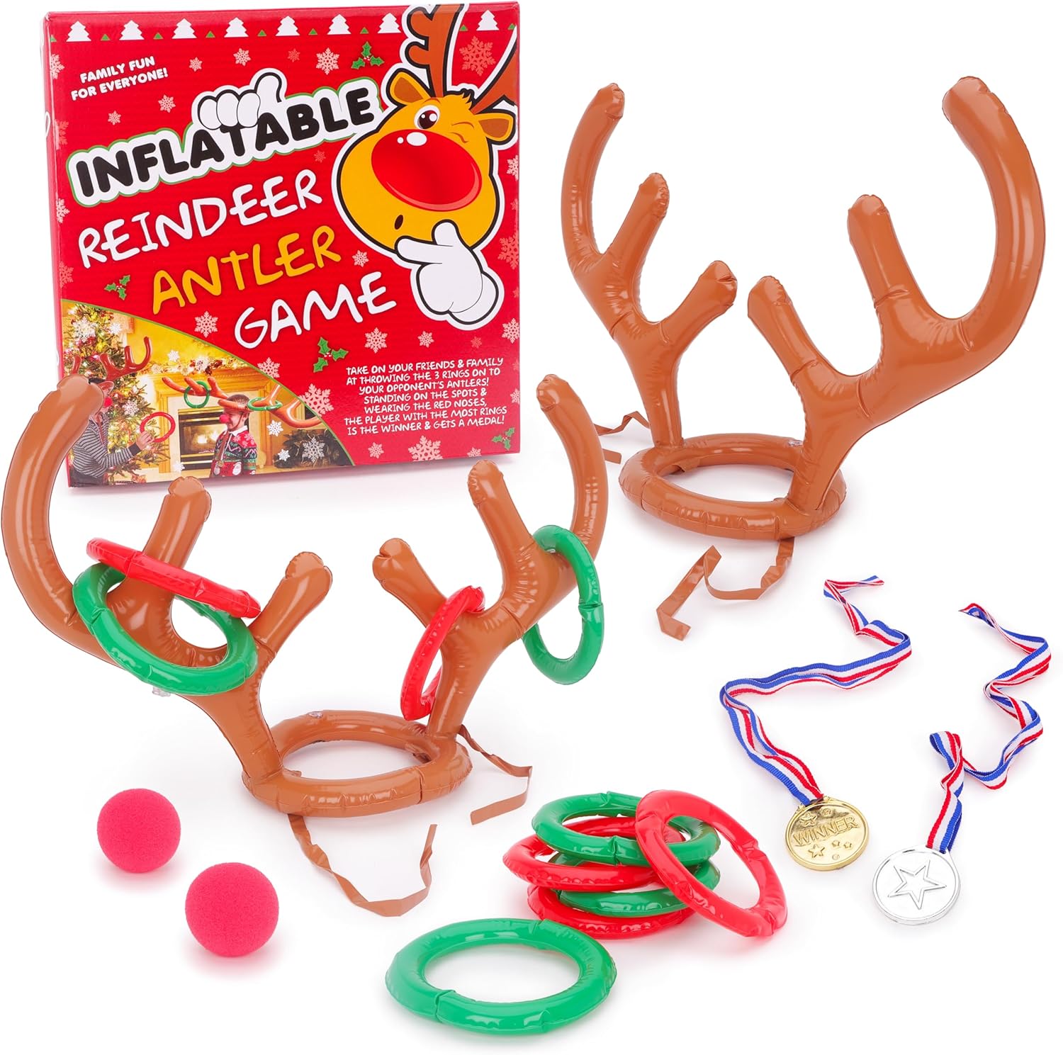 Toyland® Inflatable Reindeer Antler Hoop Ring Toss Game - Winners Medal Prizes - Kids & Adults Festive Family Fun & Games - Christmas Office Party Celebrations