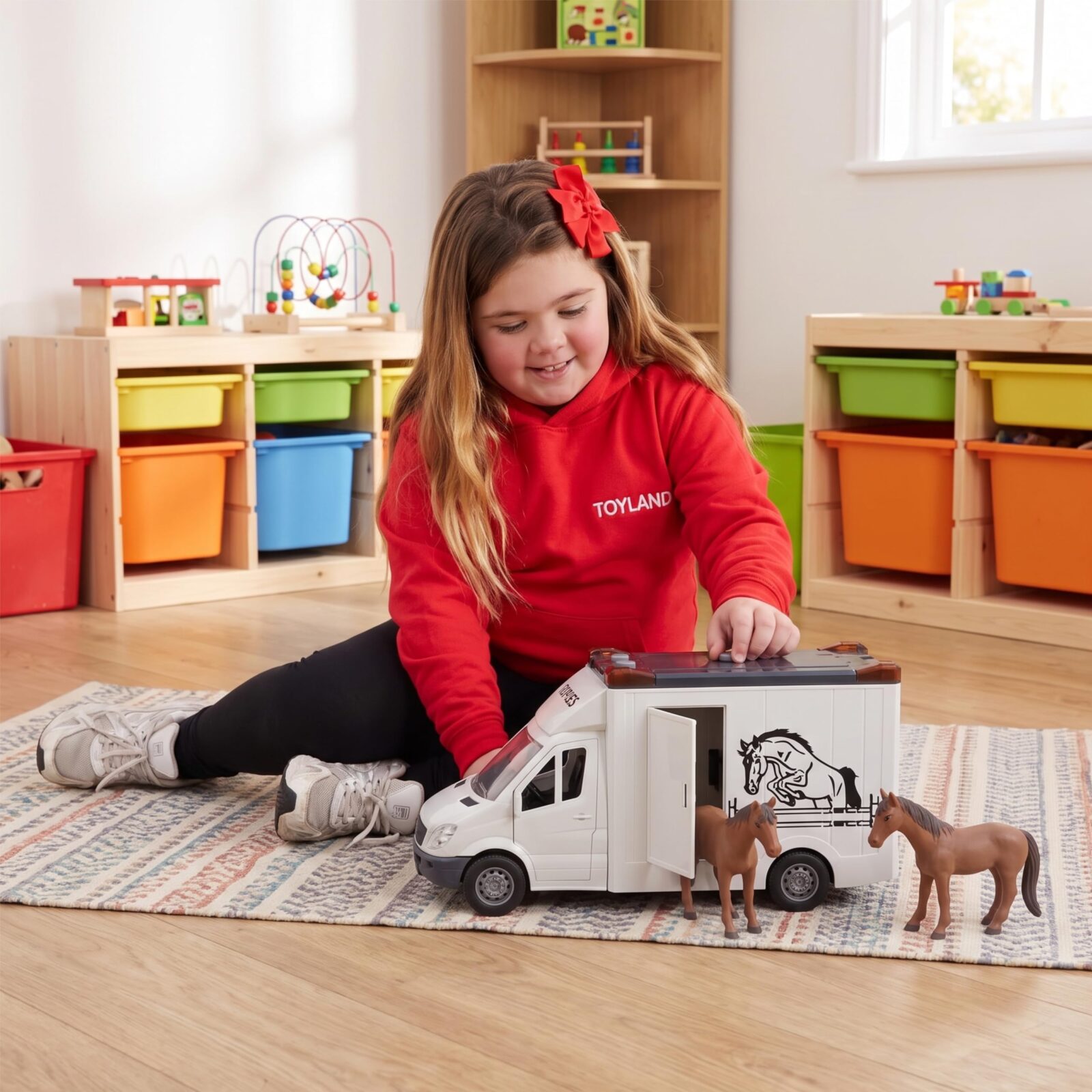 Toyland® 27cm (11”) Horse Transporter With 2 Horses, Lights & Sounds | Friction Powered, Moving Parts, Toy Truck - Realistic Play Figure Horses - Play Set & Accessories - Ages 3+ - Image 8