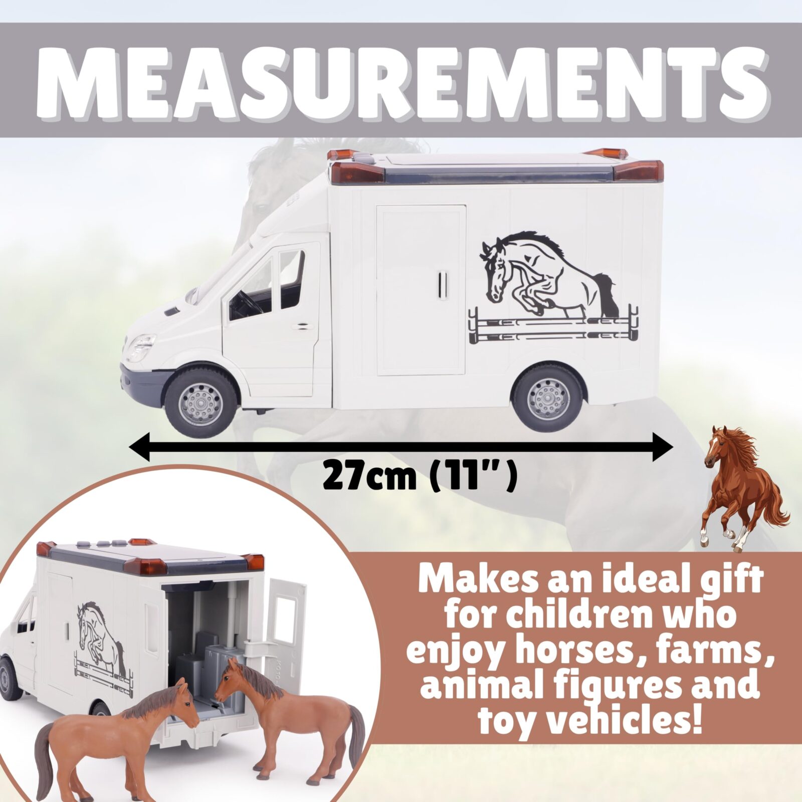 Toyland® 27cm (11”) Horse Transporter With 2 Horses, Lights & Sounds | Friction Powered, Moving Parts, Toy Truck - Realistic Play Figure Horses - Play Set & Accessories - Ages 3+ - Image 11