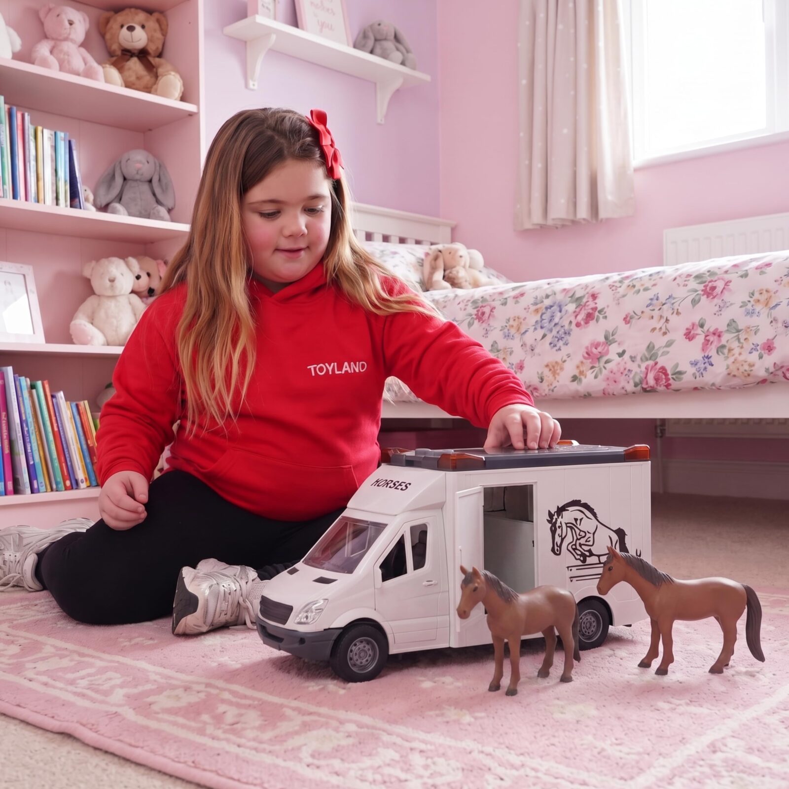 Toyland® 27cm (11”) Horse Transporter With 2 Horses, Lights & Sounds | Friction Powered, Moving Parts, Toy Truck - Realistic Play Figure Horses - Play Set & Accessories - Ages 3+ - Image 12