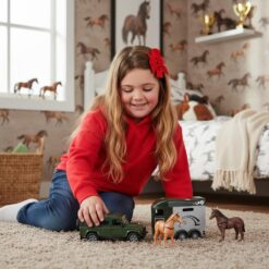 Alternative view of Toyland® 26cm (10”) Land Rover with Horse Trailer & 2 Horses - Die-Cast Metal 4x4 Vehicle Playset - Pull-Back Action Movement & Opening Doors - Suitable for Ages 3+
