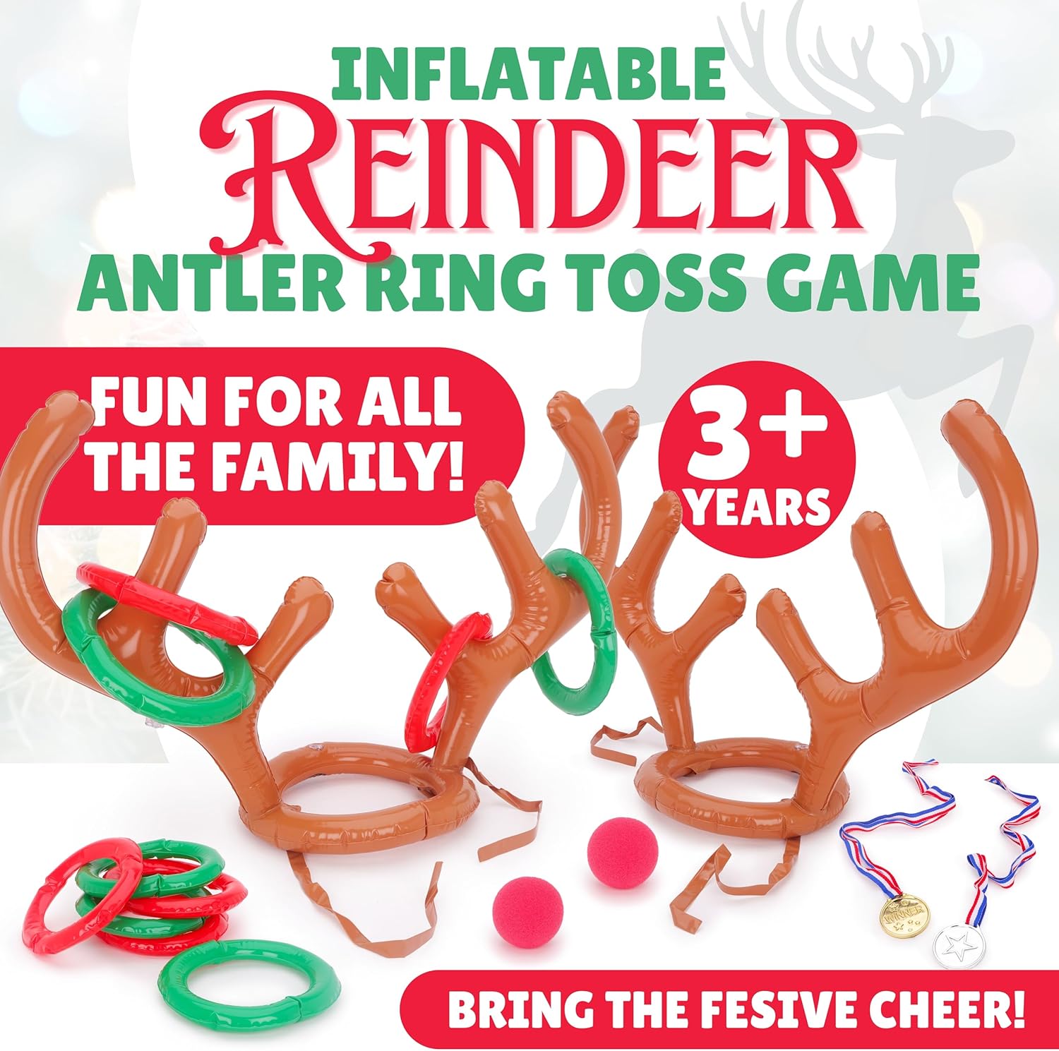 Toyland® Inflatable Reindeer Antler Hoop Ring Toss Game - Winners Medal Prizes - Kids & Adults Festive Family Fun & Games - Christmas Office Party Celebrations - Image 2