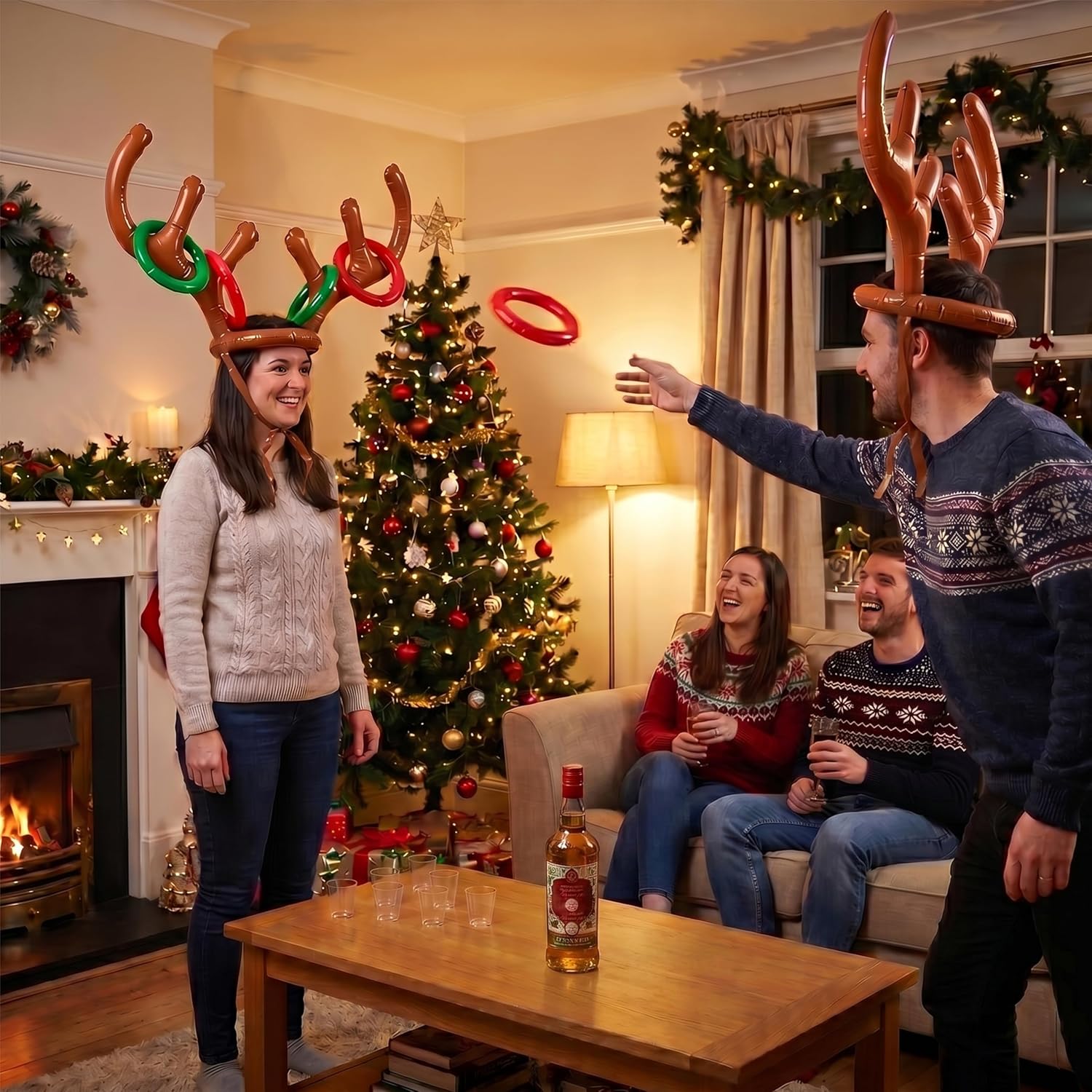 Toyland® Inflatable Reindeer Antlers Ring Toss Drinking Game – Includes Inflatable Antlers, Rings & Shot Glasses - 18+ Adults Only - Family & Friends Christmas Party Games - Image 3