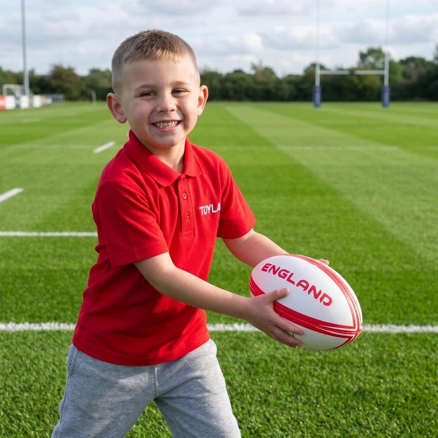 Toyland 30cm (12”) England Rugby Ball Size 5 - White & Red English Flag Design - Sports, St Georges, World Cup, Euros Celebrations - Indoor & Outdoor Play - Image 3