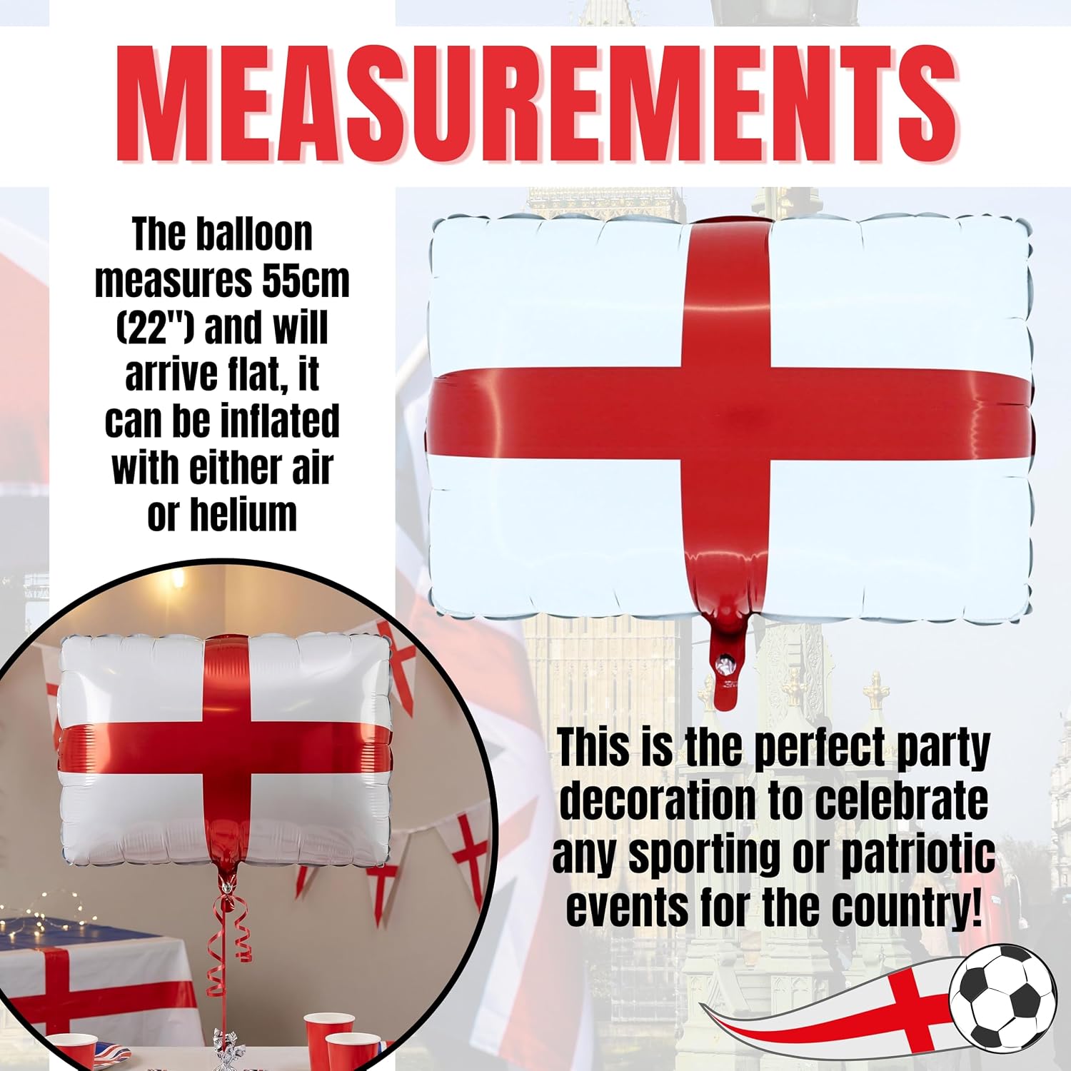 Toyland® 55cm (22") Large St George England Flag Foil Balloon - Euro & World Cup Decorations - Image 3