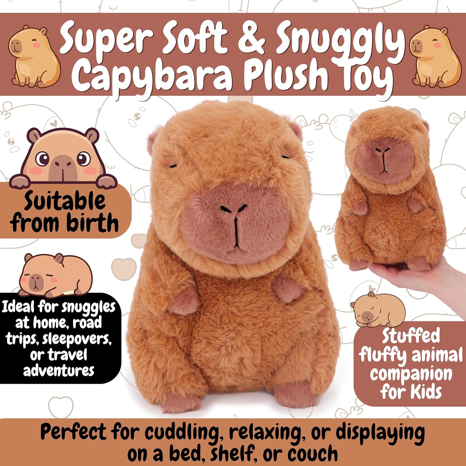 Toyland® 20cm (8“) Super Soft & Snuggly Capybara Plush Toy - Stuffed Fluffy Animal Companion for Kids - Suitable from Birth - Image 3