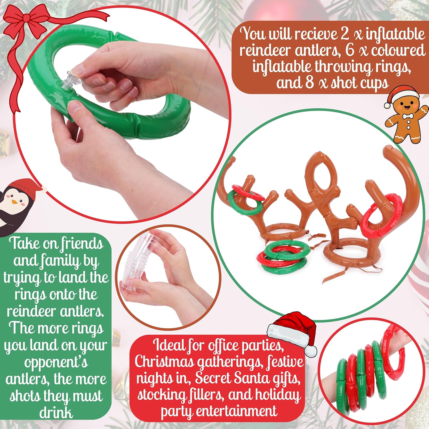 Toyland® Inflatable Reindeer Antlers Ring Toss Drinking Game – Includes Inflatable Antlers, Rings & Shot Glasses - 18+ Adults Only - Family & Friends Christmas Party Games - Image 4