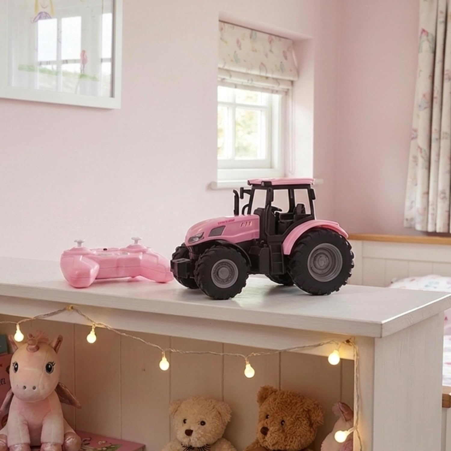Toyland 1:24 Scale Pink Remote Control Tractor Toy with Lights & USB Charging - Rechargable Battery Included - Indoor and Outdoor Farm Play Vehicle - Image 8