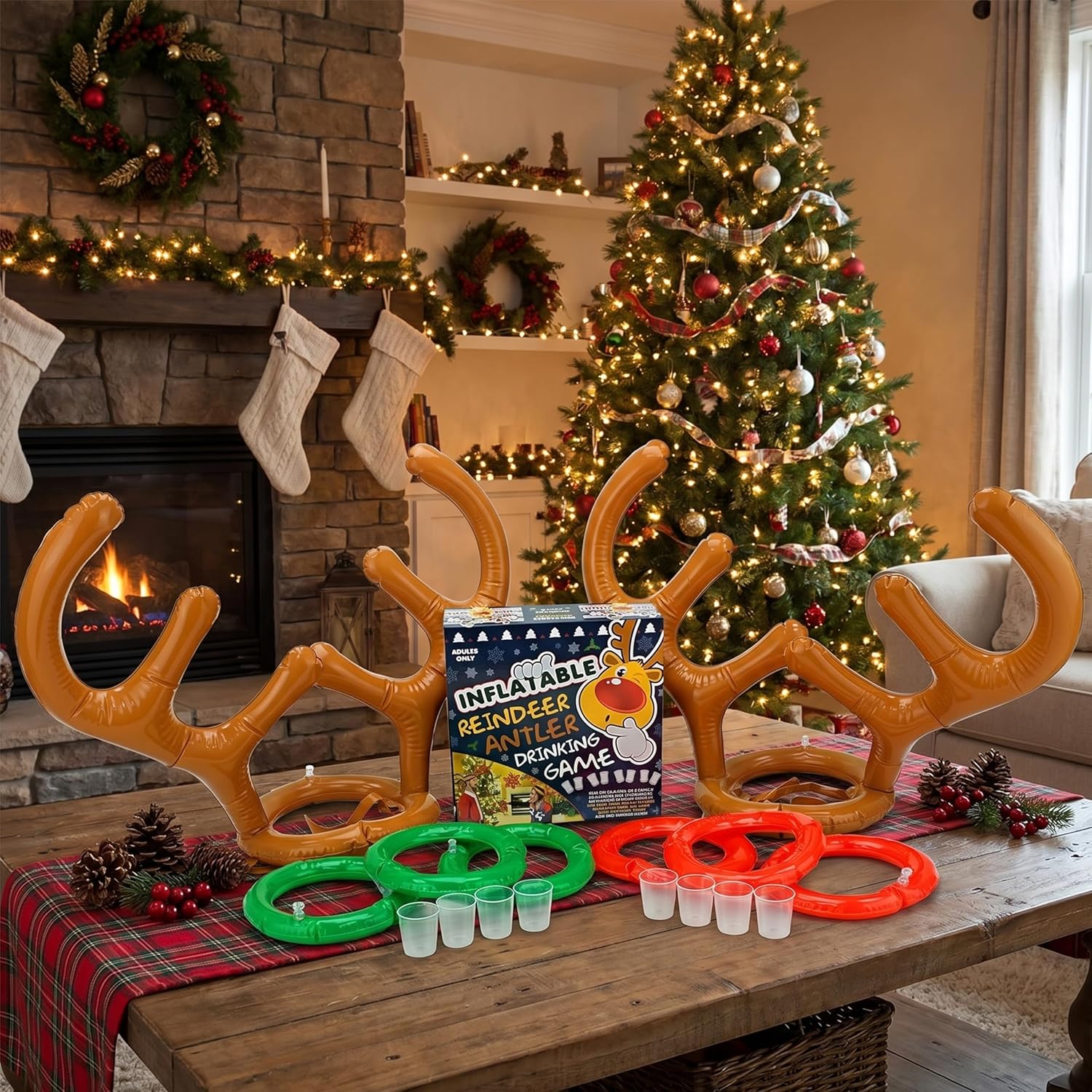 Toyland® Inflatable Reindeer Antlers Ring Toss Drinking Game – Includes Inflatable Antlers, Rings & Shot Glasses - 18+ Adults Only - Family & Friends Christmas Party Games - Image 5