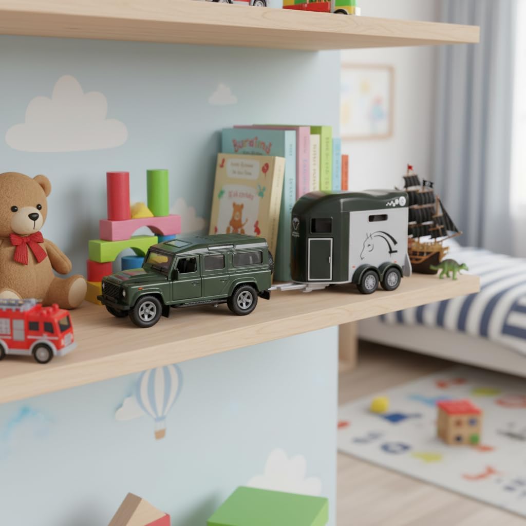 Toyland® 26cm (10”) Land Rover with Horse Trailer & 2 Horses - Die-Cast Metal 4x4 Vehicle Playset - Pull-Back Action Movement & Opening Doors - Suitable for Ages 3+ - Image 5