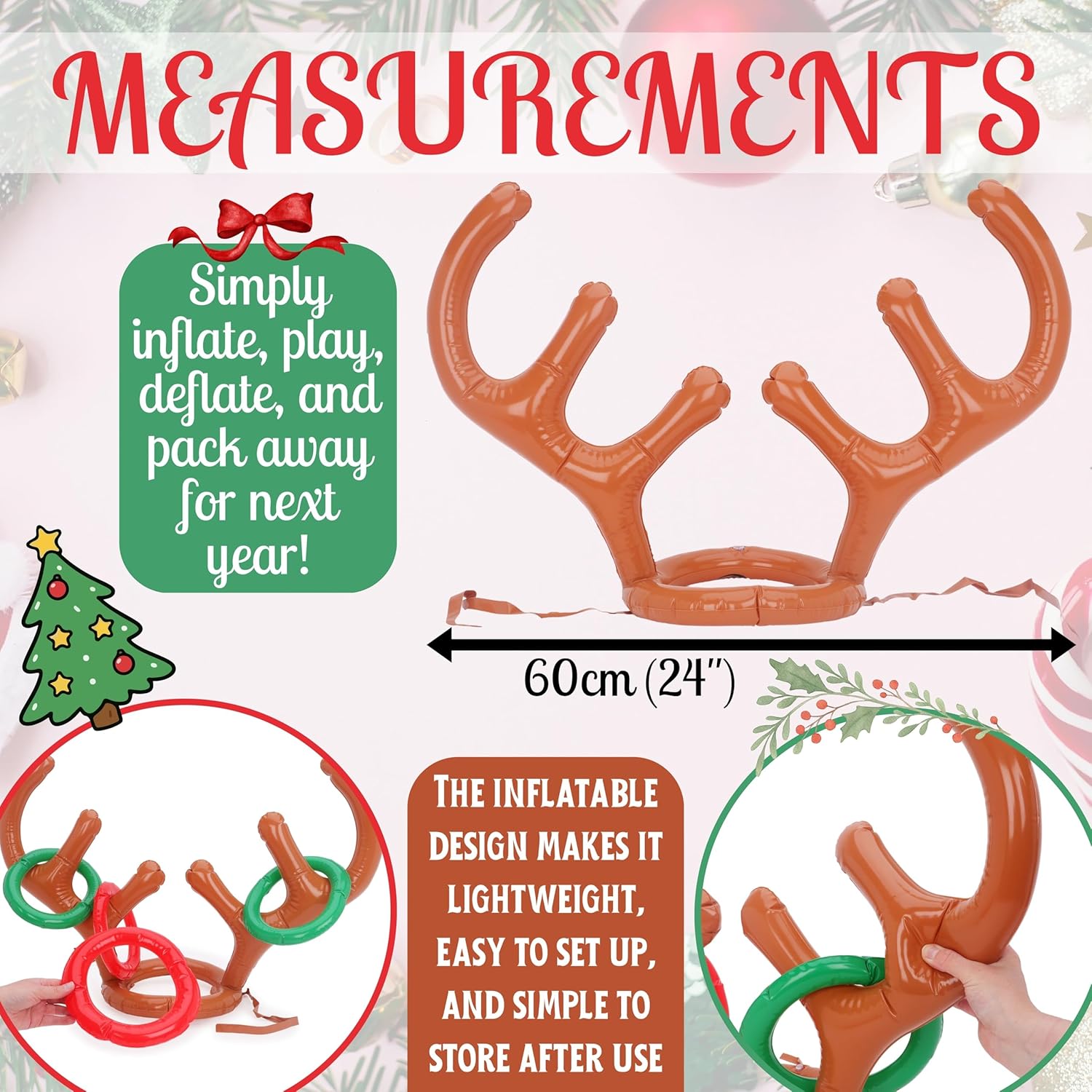 Toyland® Inflatable Reindeer Antlers Ring Toss Drinking Game – Includes Inflatable Antlers, Rings & Shot Glasses - 18+ Adults Only - Family & Friends Christmas Party Games - Image 6