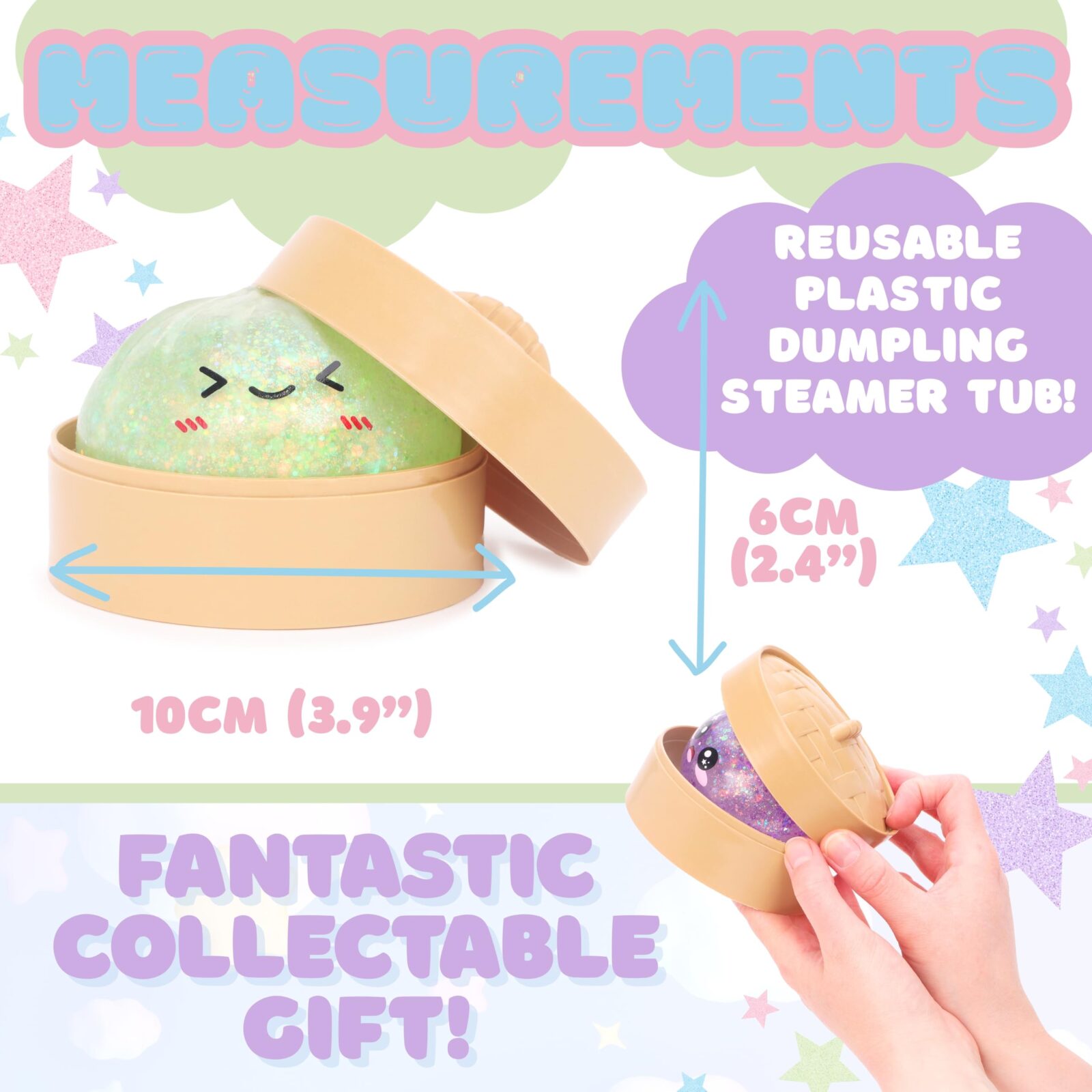 Toyland® Mystery Ice Glitter Squishy Bao Dumpling Sensory Fidget Toy with Plastic Steamer Box - Squeeze Toys for Kids - 1 Chosen At Random - Ages 3+ - Image 6