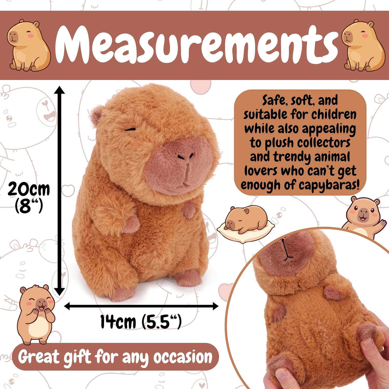 Toyland® 20cm (8“) Super Soft & Snuggly Capybara Plush Toy - Stuffed Fluffy Animal Companion for Kids - Suitable from Birth - Image 6