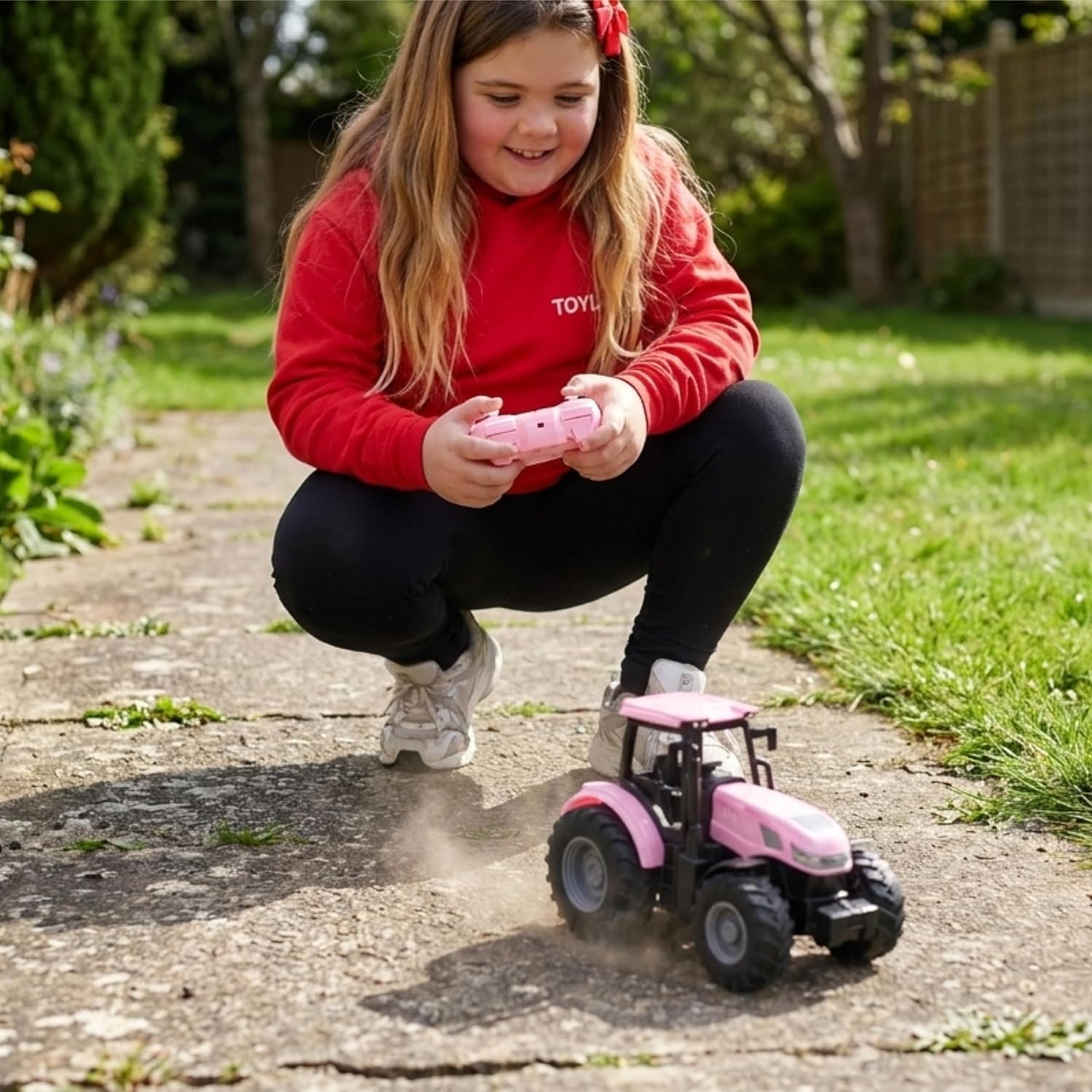Toyland 1:24 Scale Pink Remote Control Tractor Toy with Lights & USB Charging - Rechargable Battery Included - Indoor and Outdoor Farm Play Vehicle - Image 6