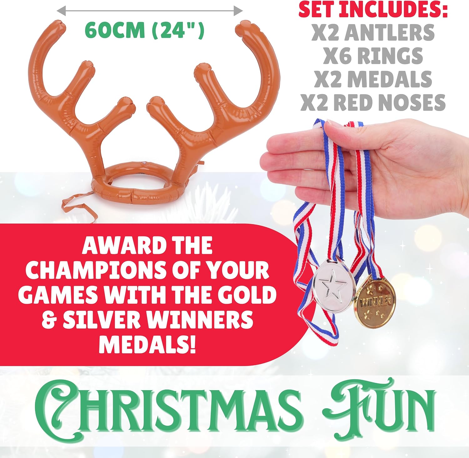 Toyland® Inflatable Reindeer Antler Hoop Ring Toss Game - Winners Medal Prizes - Kids & Adults Festive Family Fun & Games - Christmas Office Party Celebrations - Image 6