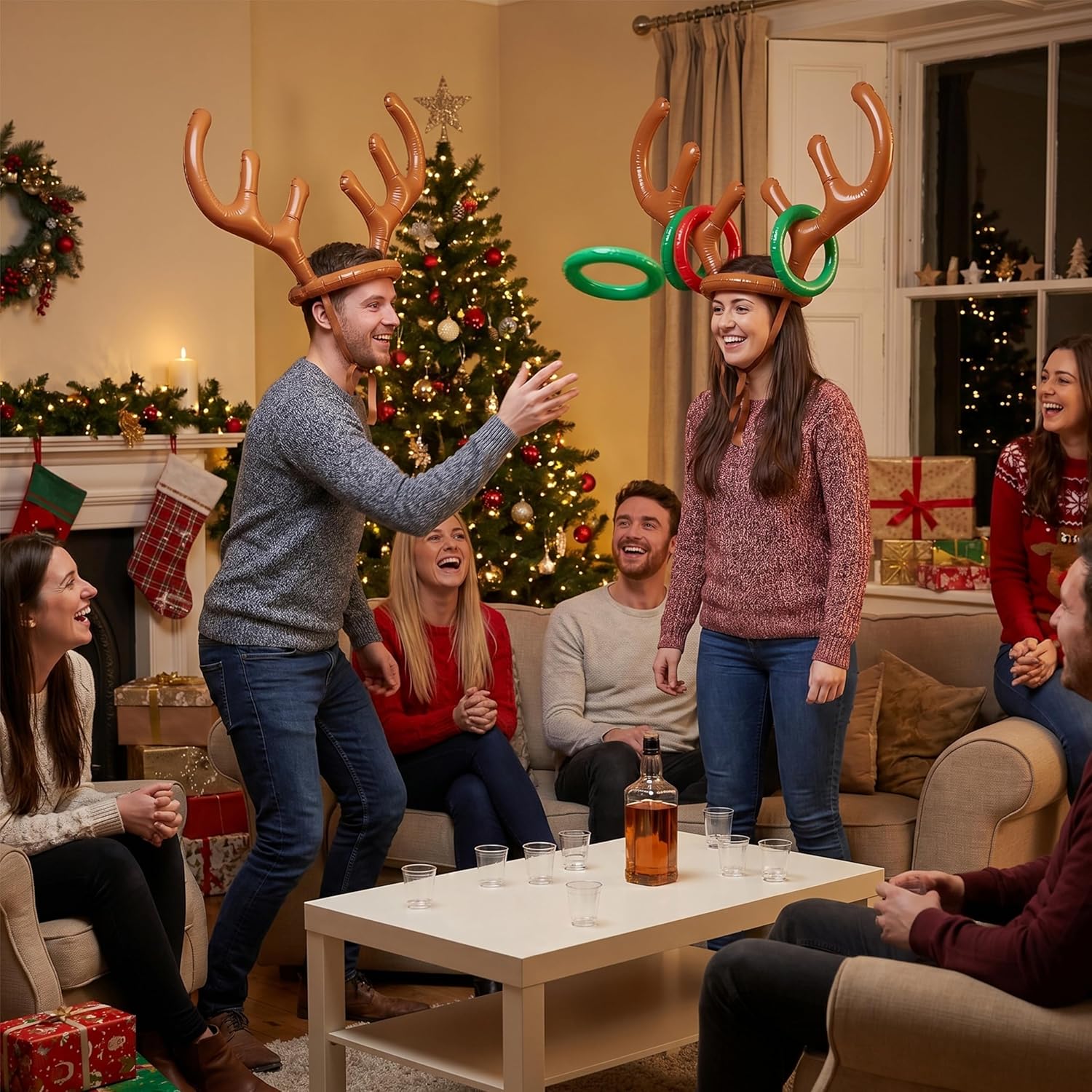 Toyland® Inflatable Reindeer Antlers Ring Toss Drinking Game – Includes Inflatable Antlers, Rings & Shot Glasses - 18+ Adults Only - Family & Friends Christmas Party Games - Image 7