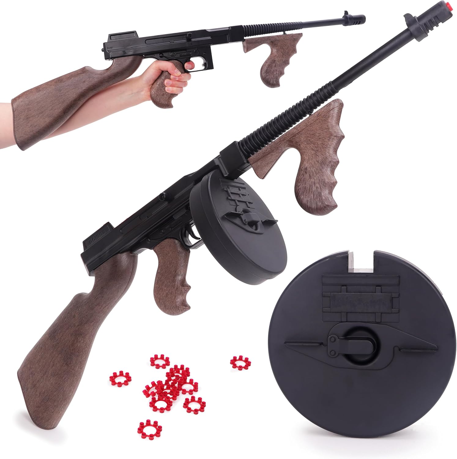 Toyland® 76cm (30”) Gangster Die-Cast Metal Tommy Toy Gun with Drum Magazine - 8 Shot Submachine Cap Gun With 96 Shots Included - Role Play & Fancy Dress Accessory - Ages 3+