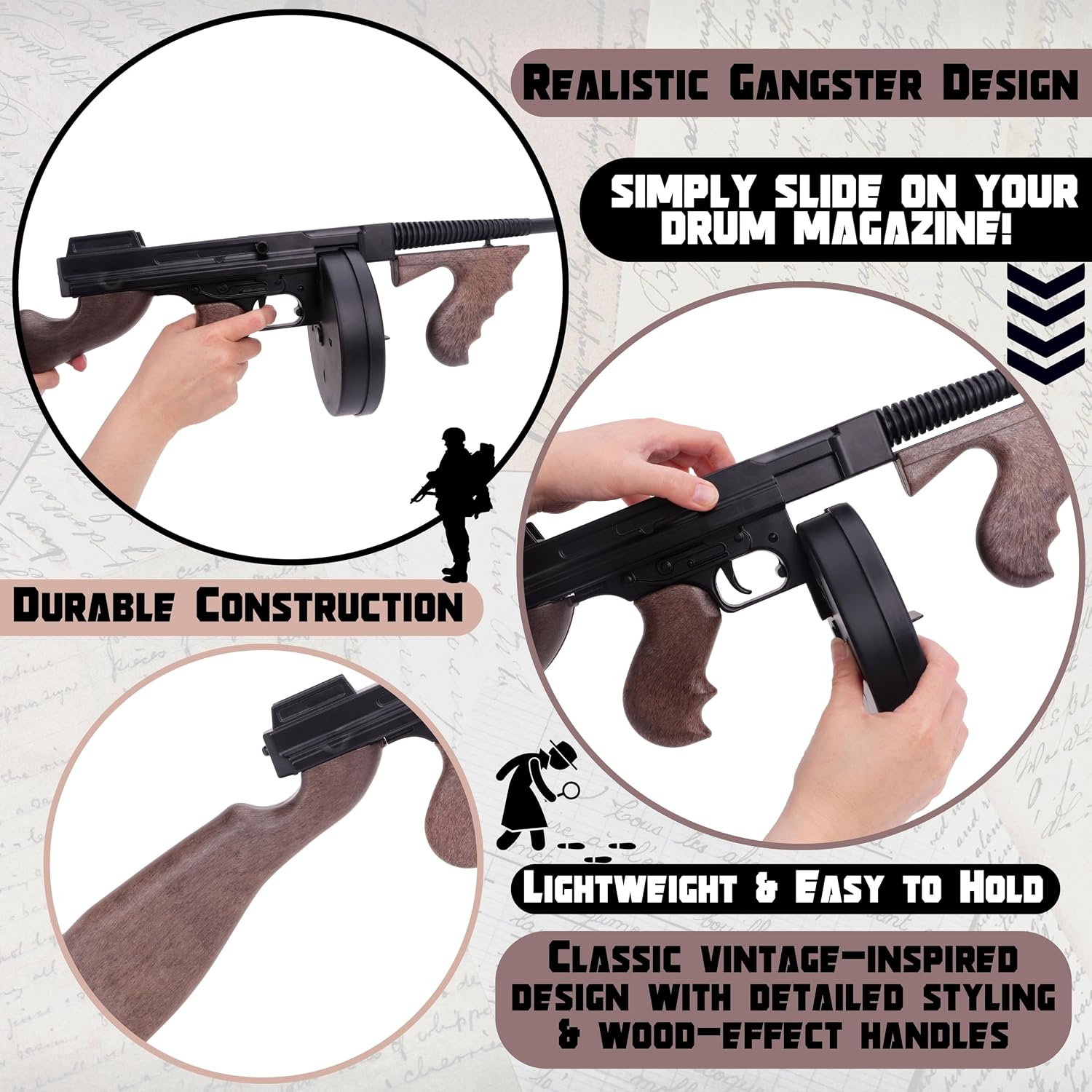Toyland® 76cm (30”) Gangster Die-Cast Metal Tommy Toy Gun with Drum Magazine - 8 Shot Submachine Cap Gun With 96 Shots Included - Role Play & Fancy Dress Accessory - Ages 3+ - Image 5