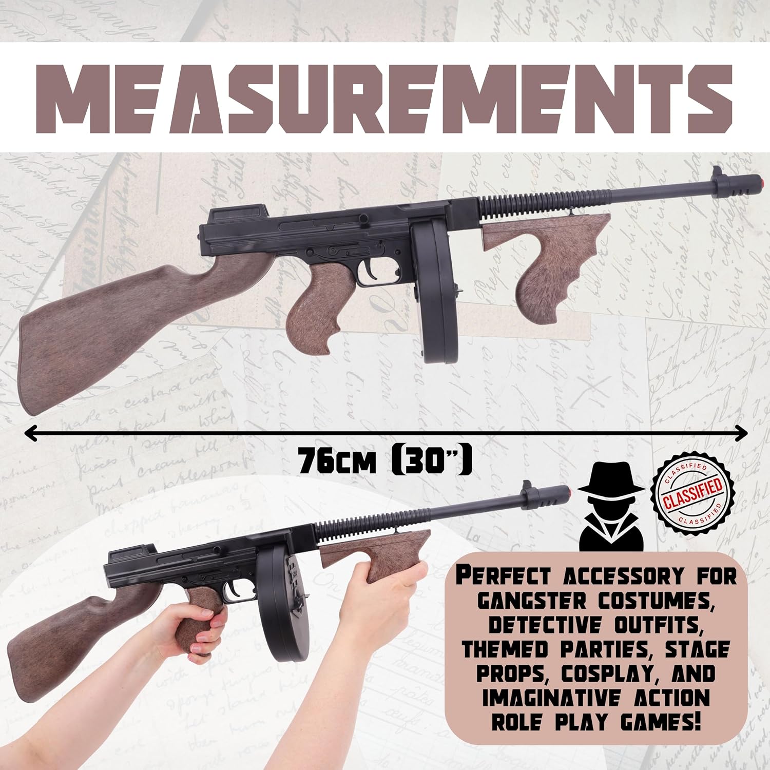 Toyland® 76cm (30”) Gangster Die-Cast Metal Tommy Toy Gun with Drum Magazine - 8 Shot Submachine Cap Gun With 96 Shots Included - Role Play & Fancy Dress Accessory - Ages 3+ - Image 7