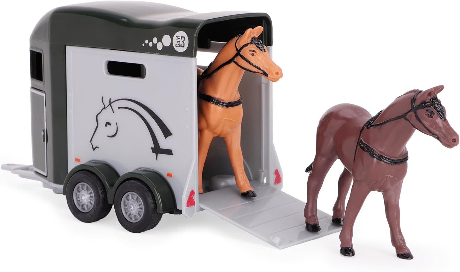 Toyland® 26cm (10”) Land Rover with Horse Trailer & 2 Horses - Die-Cast Metal 4x4 Vehicle Playset - Pull-Back Action Movement & Opening Doors - Suitable for Ages 3+ - Image 9