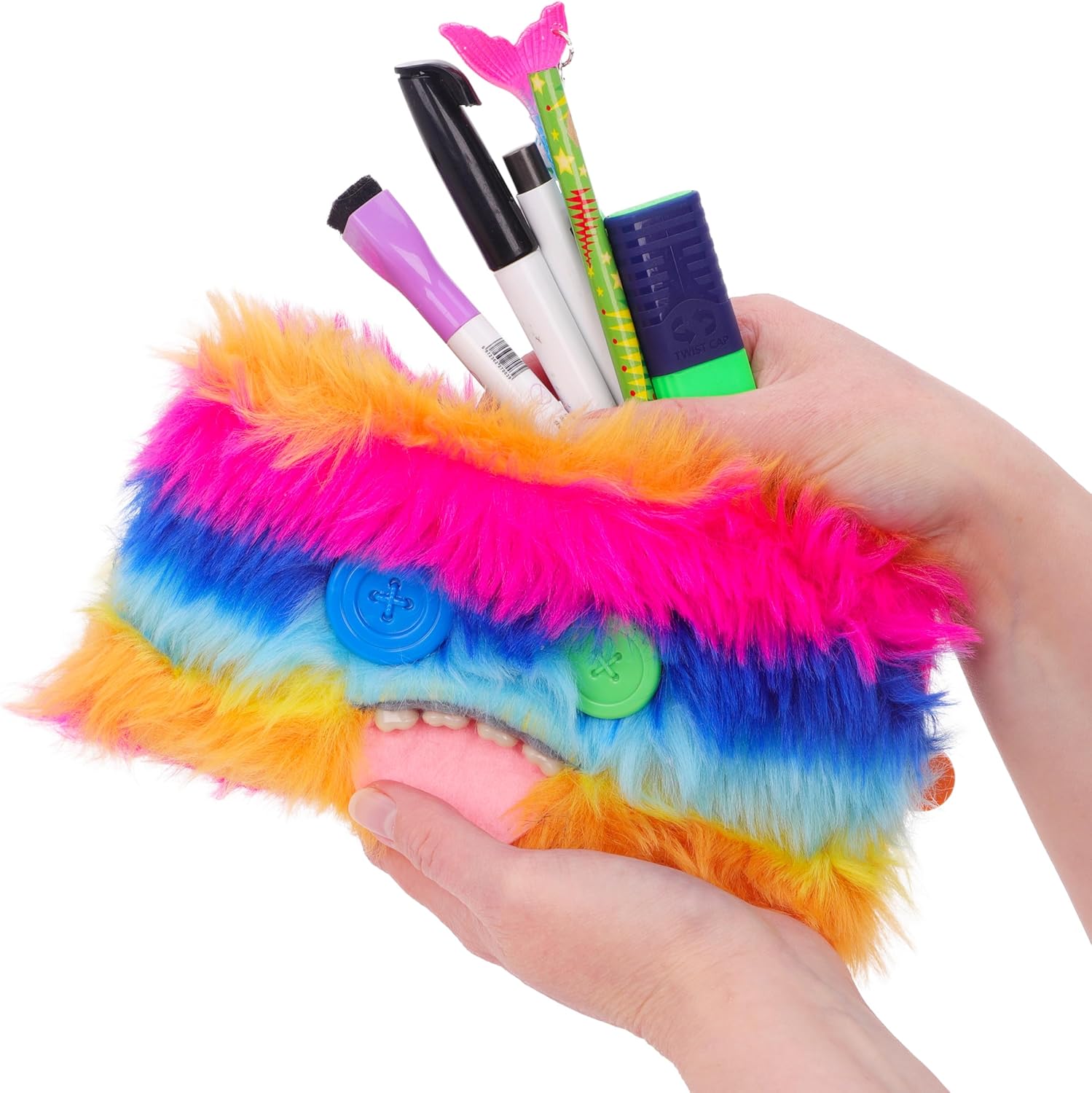 Toyland® Pack of 2 Fuggler Stationery Set - A5 Furry Notebook & Pencil Case Set - Fun Rainbow with Button Eyes Design - Cute Desk Accessories for Kids & Teens - 3+ Years - Image 9