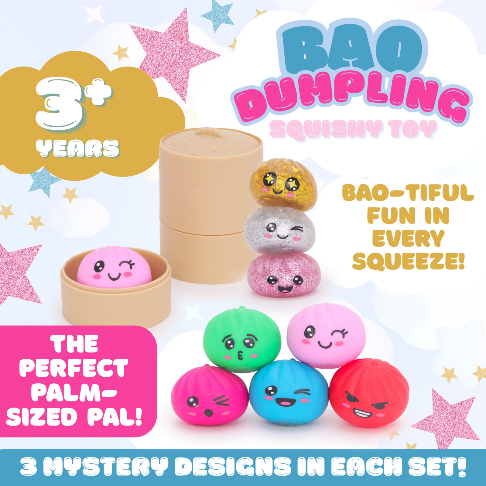 Toyland® Pack Of 3 - Mini Stackable Squishy Bao Dumplings - Cute Fidget Toy - Image 6