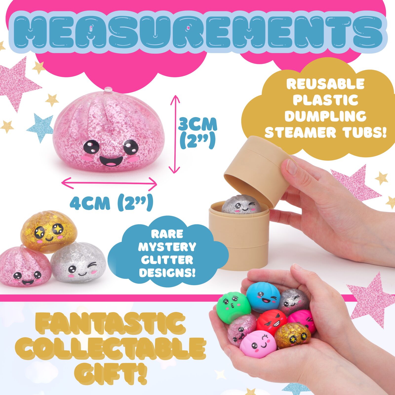 Toyland® Pack Of 3 - Mini Stackable Squishy Bao Dumplings - Cute Fidget Toy - Image 4