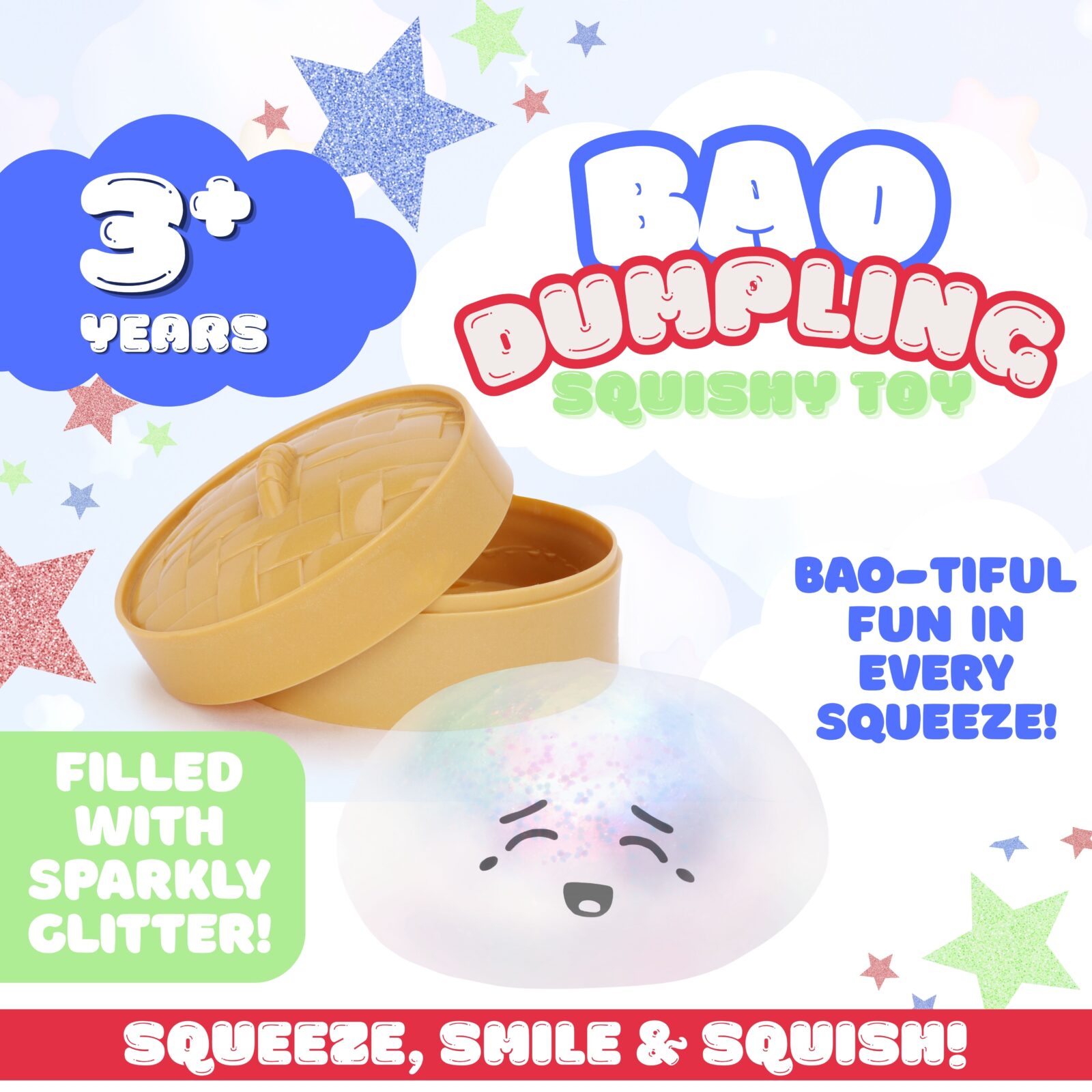 Toyland® Light Up Squishy Bao Dumpling Sensory Fidget Toy with Plastic Steamer Box - Squeeze Toys for Kids - Ages 3+ - Image 2