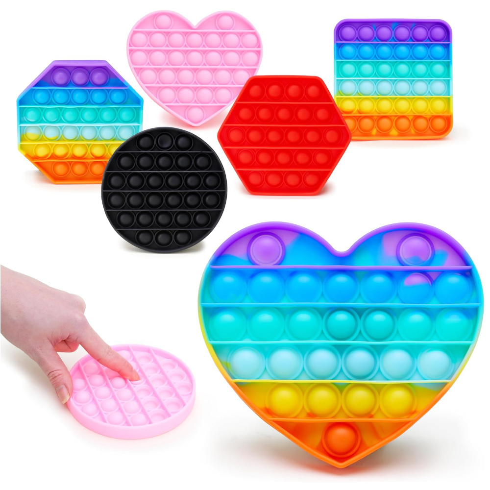 Toyland® Fidget Toy Bundle - Pack Of 4 Bubble Pop Sensory Fidget Toys | Designs Chosen At Random 4 Designs Available: Square, Circle, Hexagon & Heart - Multiple Colours Available - Sensory Toys