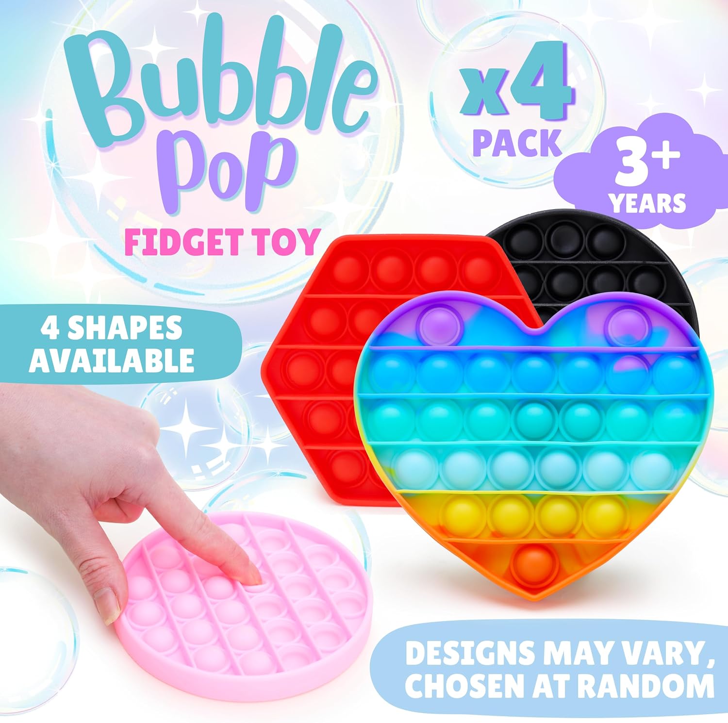 Toyland® Fidget Toy Bundle - Pack Of 4 Bubble Pop Sensory Fidget Toys | Designs Chosen At Random 4 Designs Available: Square, Circle, Hexagon & Heart - Multiple Colours Available - Sensory Toys - Image 9