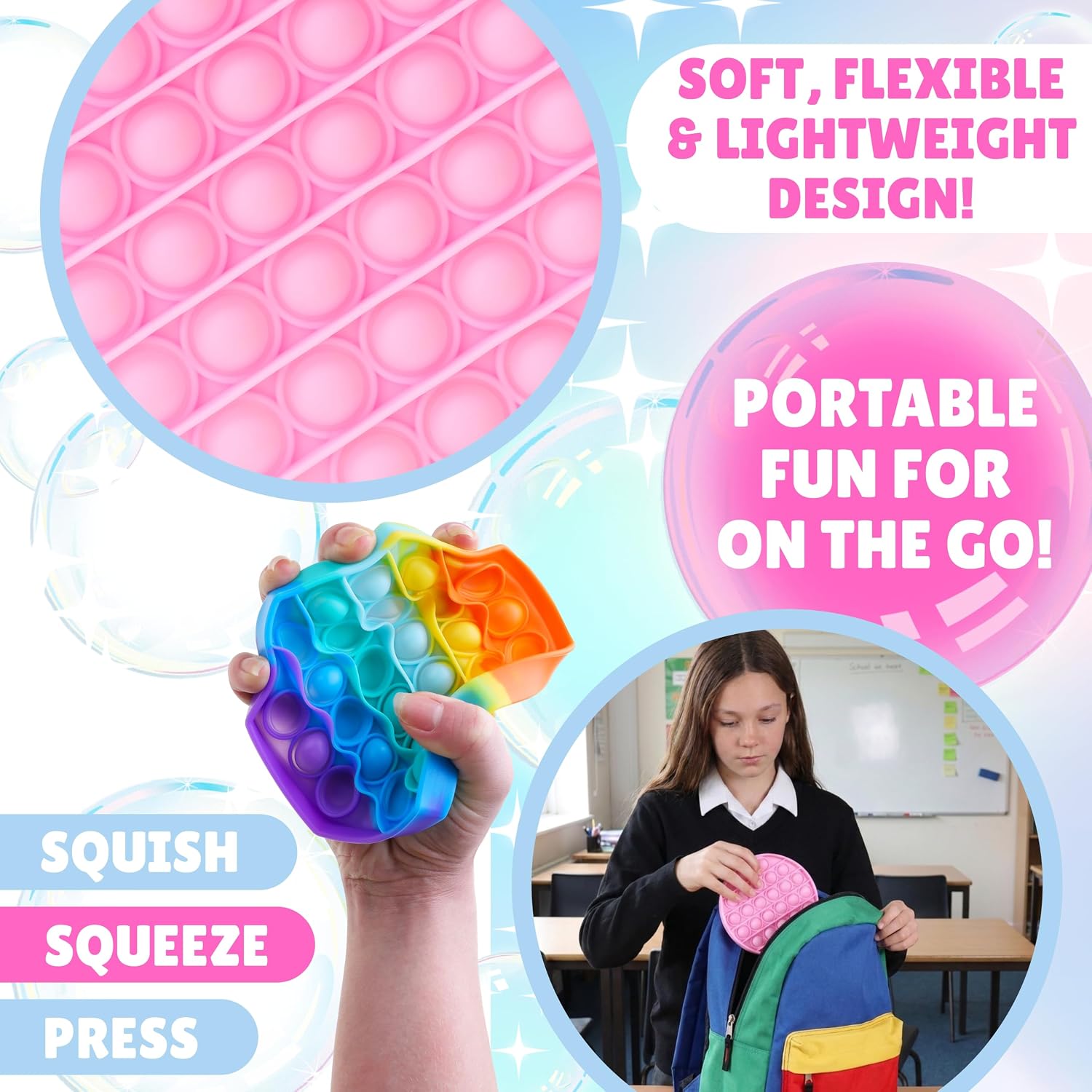 Toyland® Fidget Toy Bundle - Pack Of 4 Bubble Pop Sensory Fidget Toys | Designs Chosen At Random 4 Designs Available: Square, Circle, Hexagon & Heart - Multiple Colours Available - Sensory Toys - Image 8
