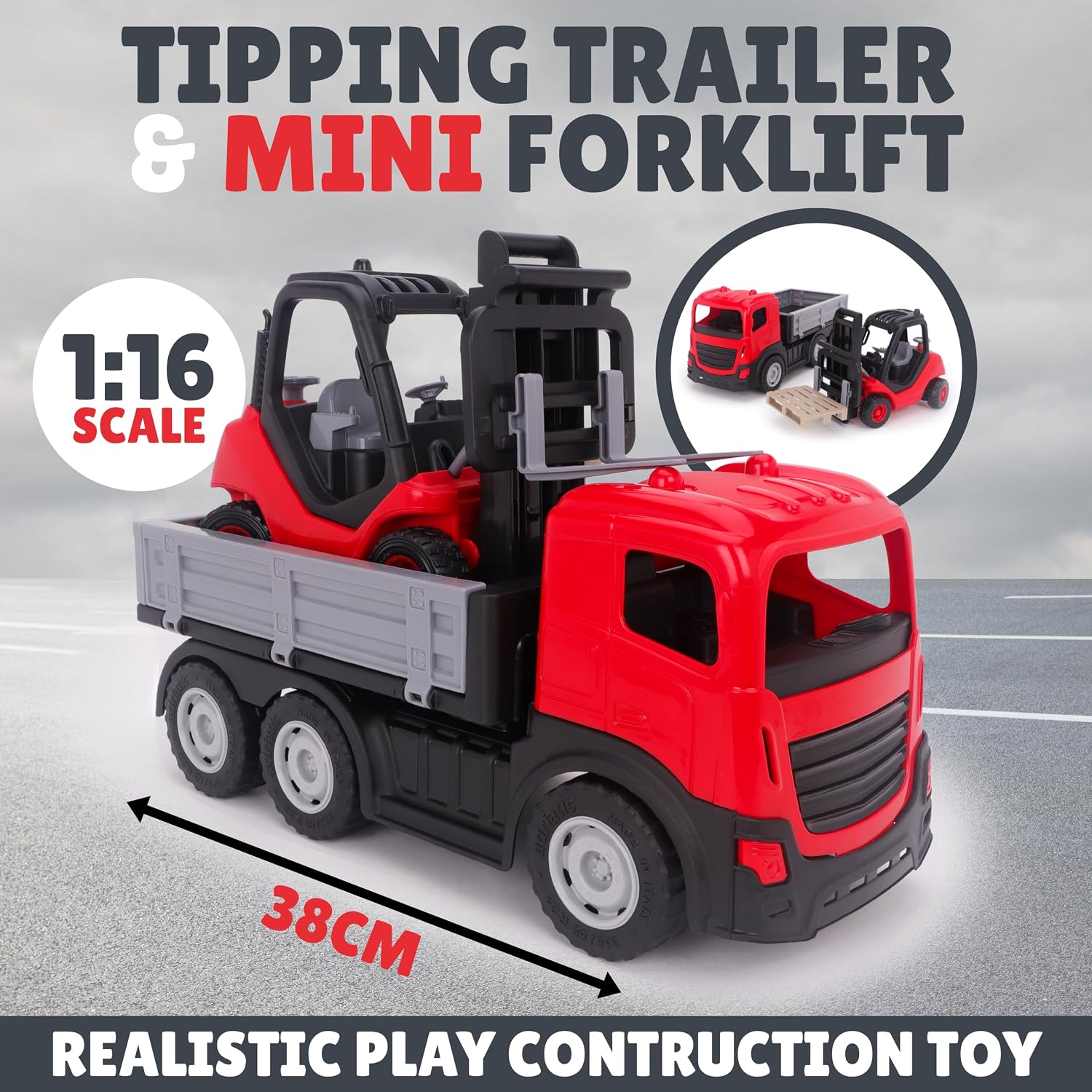 Toyland® 1:16 Scale Tipping Trailer With Mini Forklift Truck Playset - Image 8