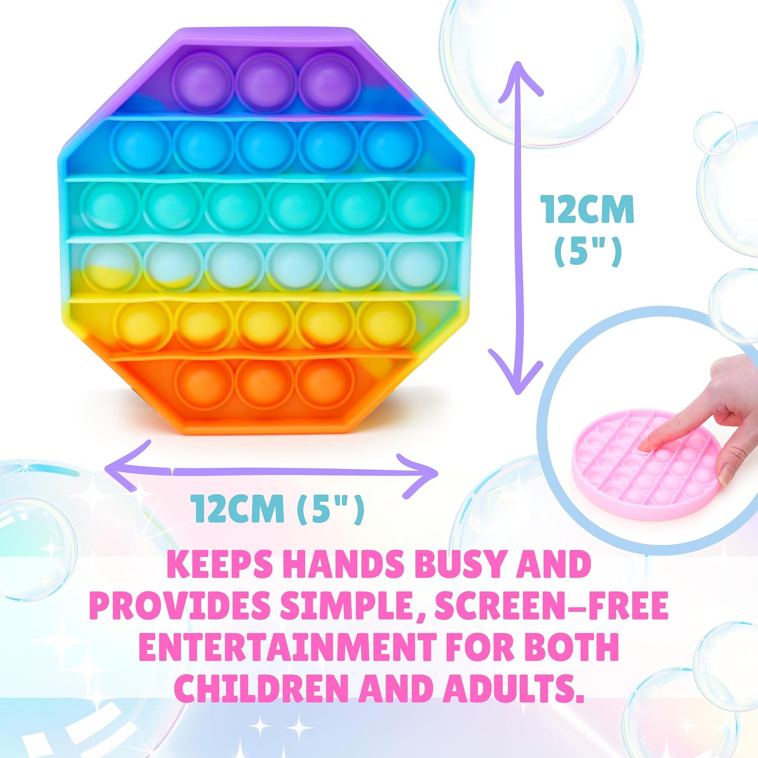 Toyland® Fidget Toy Bundle - Pack Of 4 Bubble Pop Sensory Fidget Toys | Designs Chosen At Random 4 Designs Available: Square, Circle, Hexagon & Heart - Multiple Colours Available - Sensory Toys - Image 5