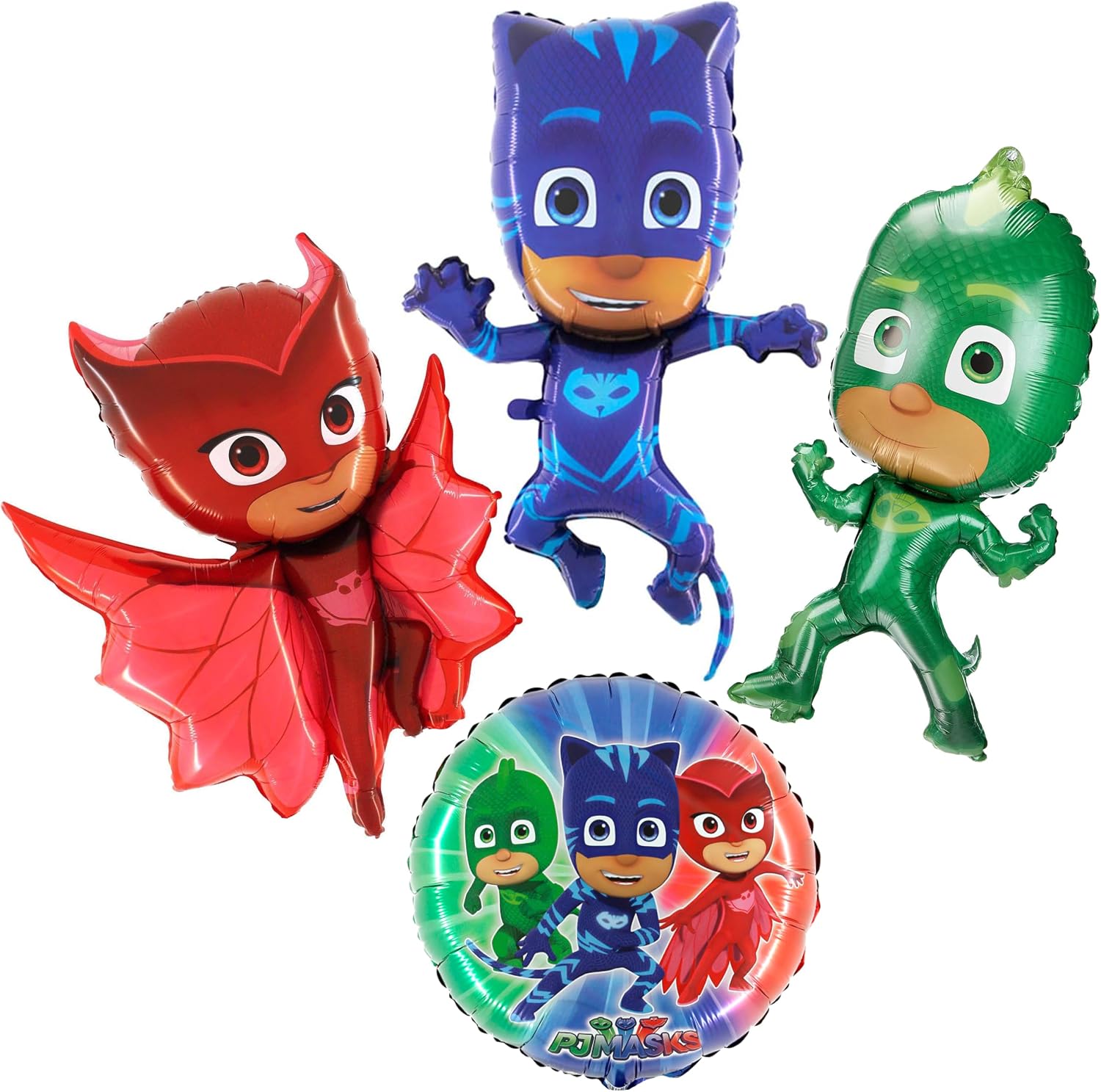Toyland® Pack of 4-PJ Masks Balloons - Owlette, Catboy, Gekko & Round Foil Kids Character Party Decorations - Image 6