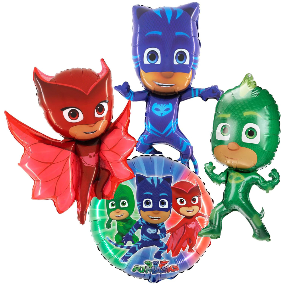 Toyland® Pack of 4-PJ Masks Balloons - Owlette, Catboy, Gekko & Round Foil Kids Character Party Decorations