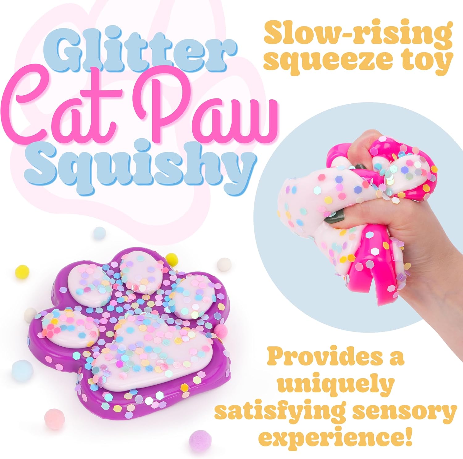 14cm (5.5“) Large Glittery Cat Paw Jelly Squeeze Toy - Squishy Fidget - 2 Assorted Colours - 1 Chosen At Random - Sensory Accessory for Kids & Adults - Image 3